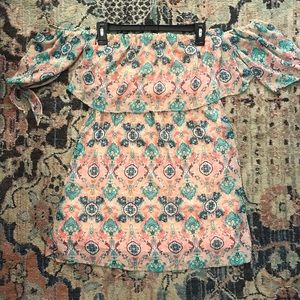 Pink print off the shoulder dress